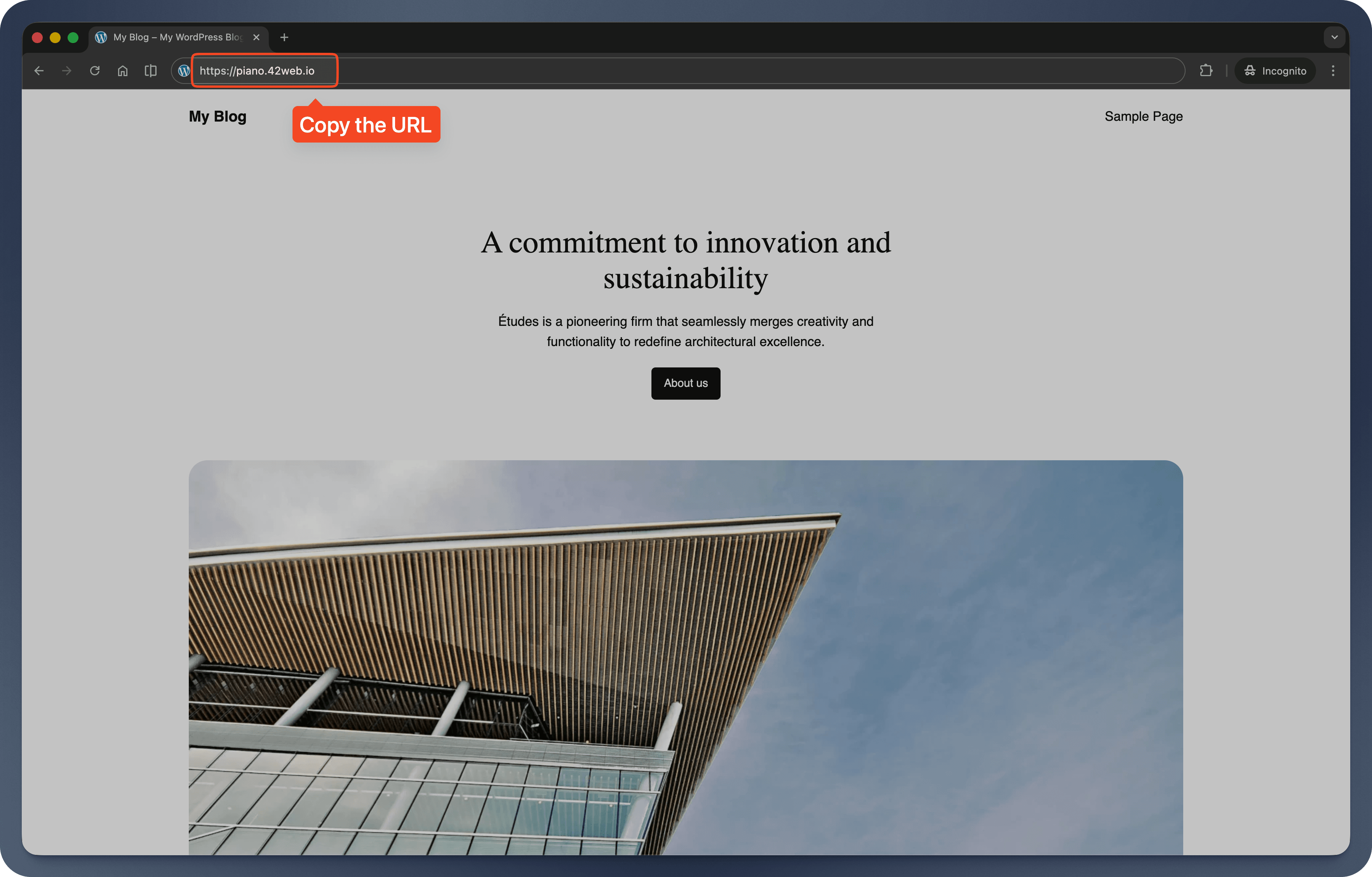 Browser address bar showing a page URL to copy