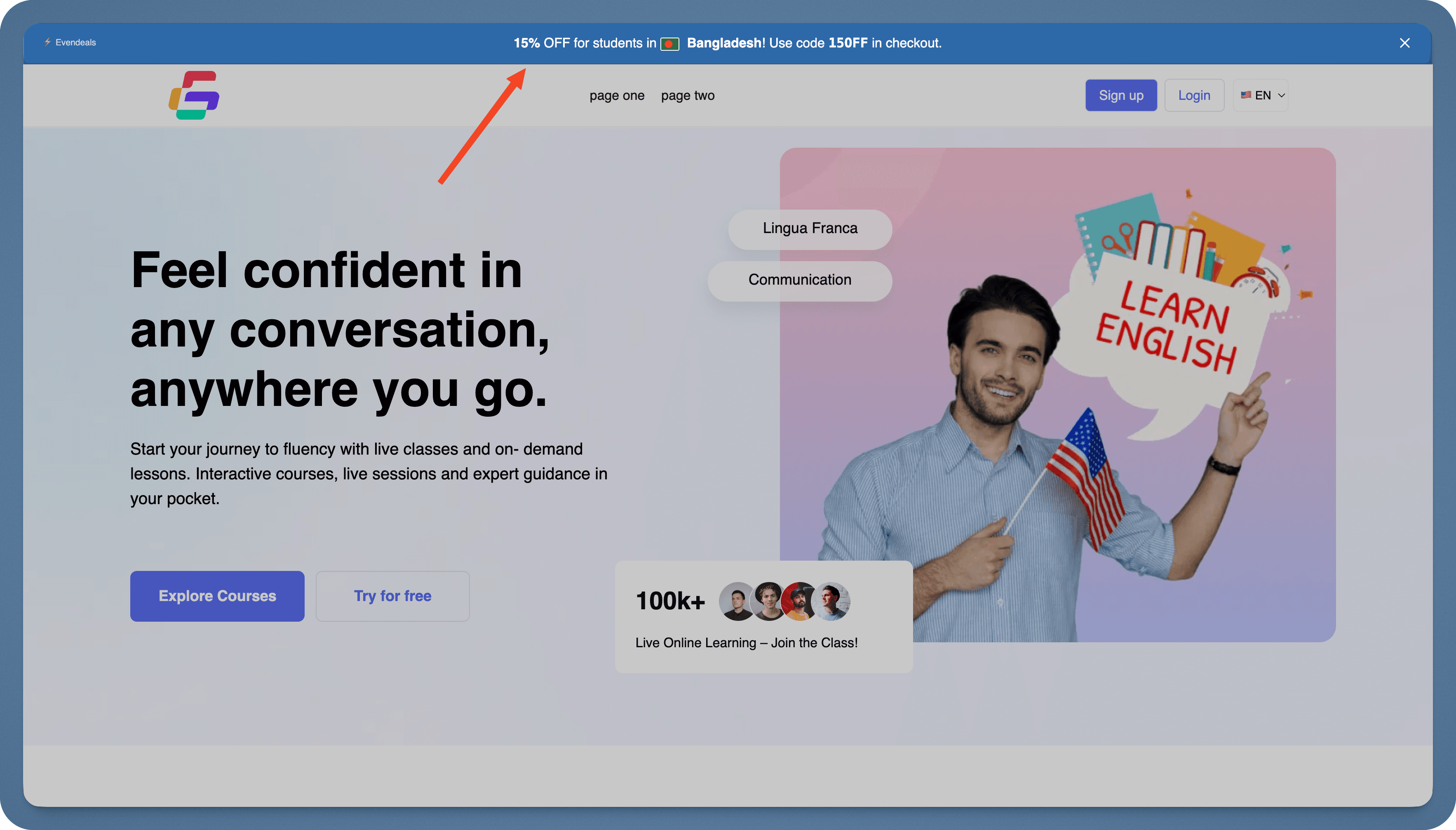 Live banner on EzyCourse course page
