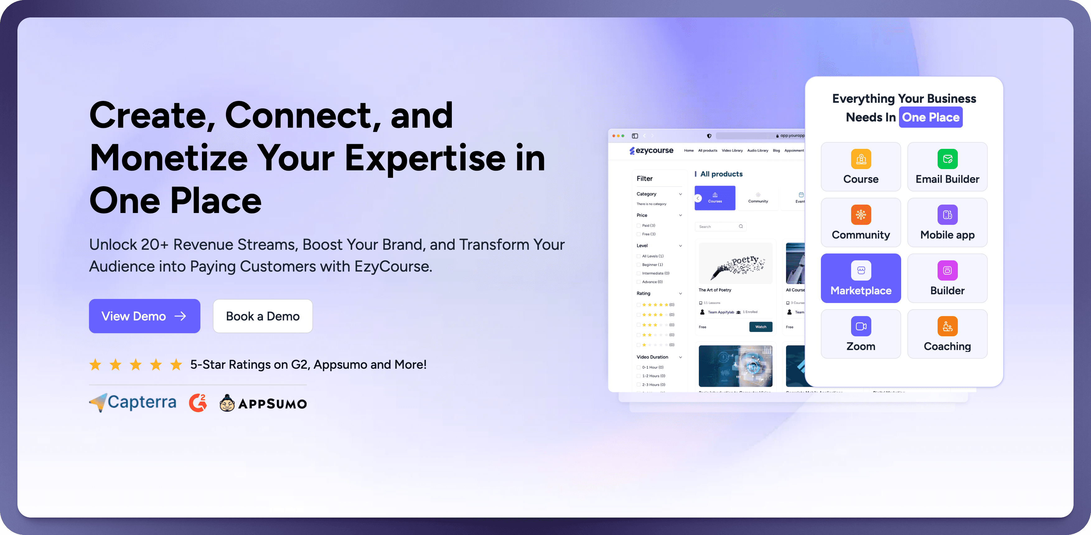 EzyCourse platform homepage