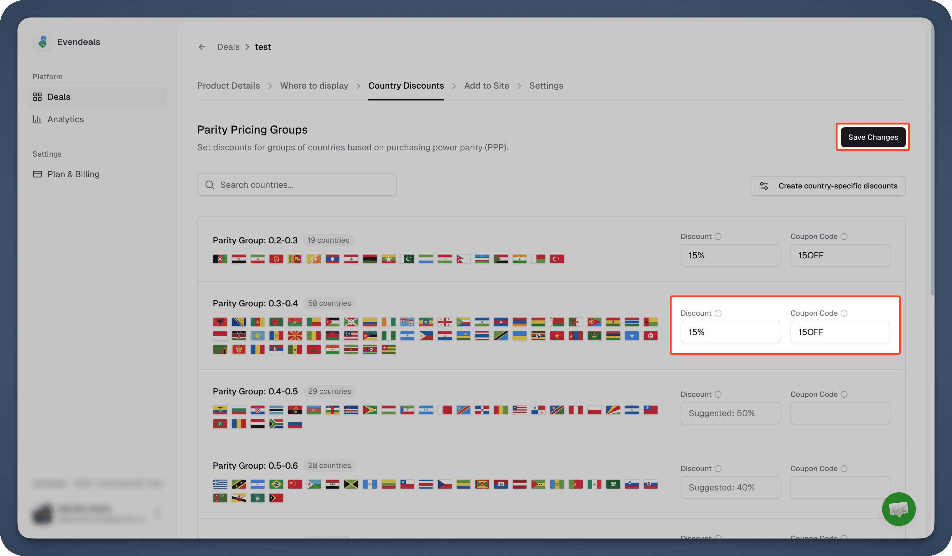 Evendeals Country Discounts configuration