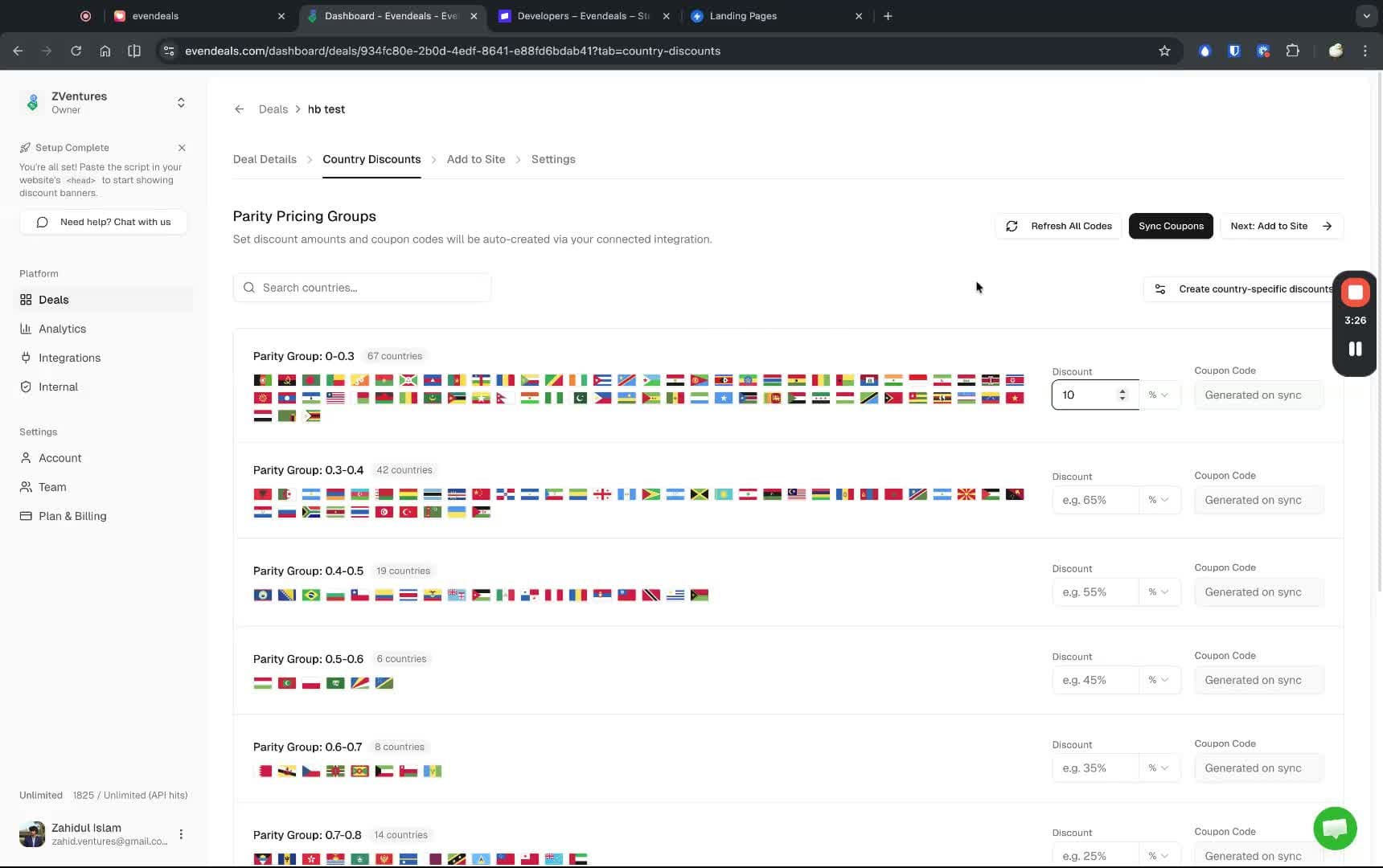 Evendeals Parity Pricing Groups configuration