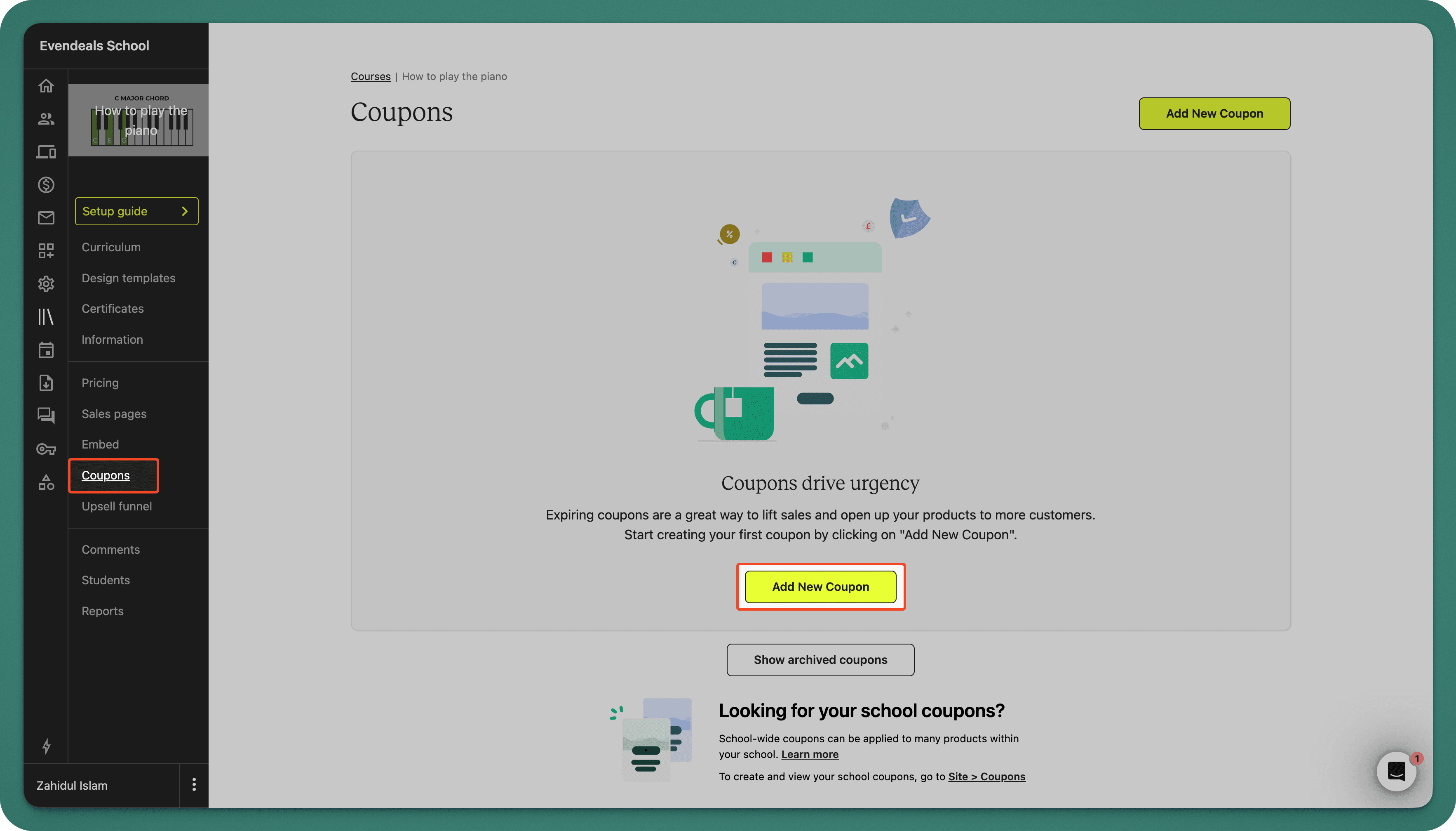 Teachable coupons page