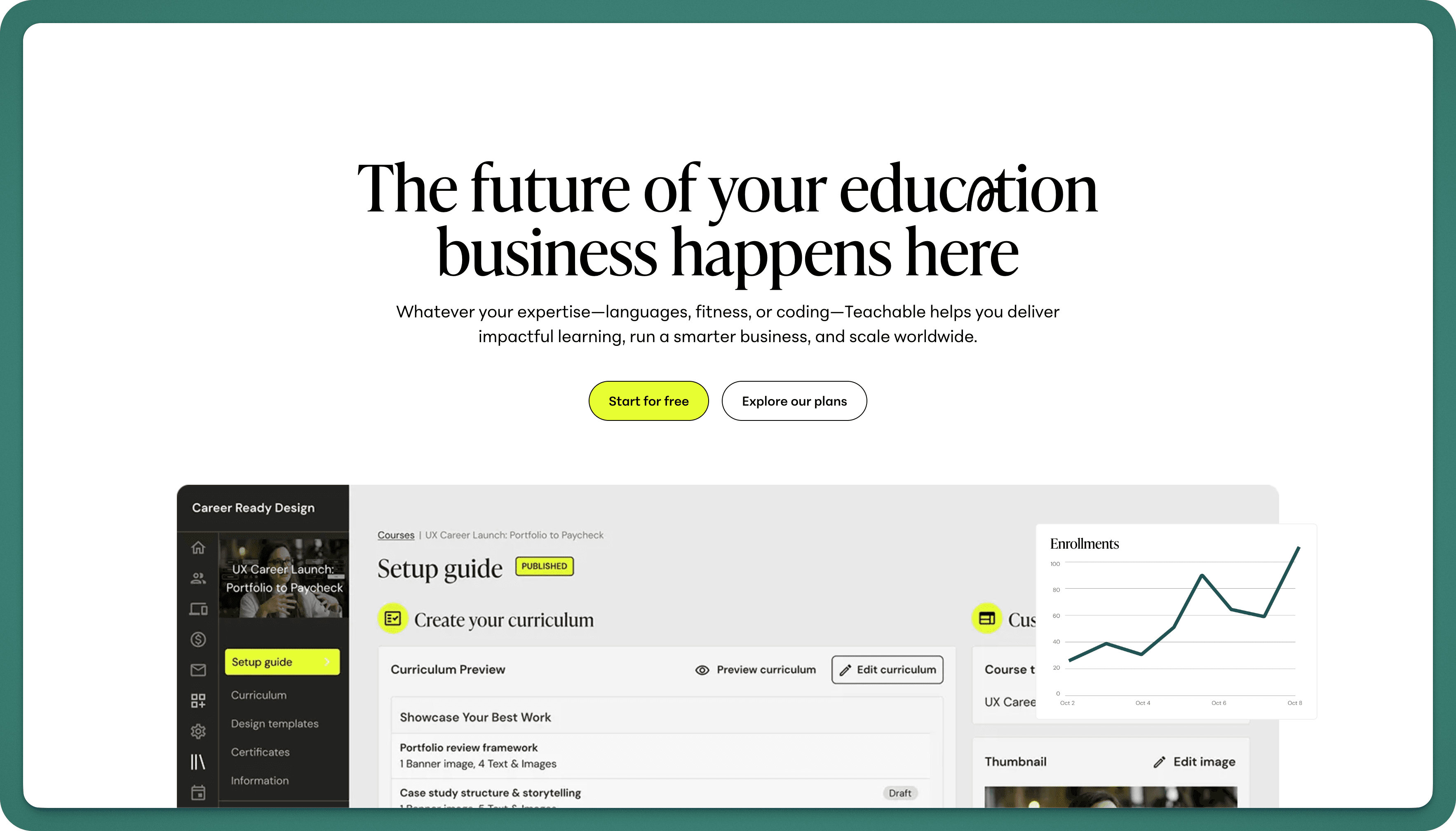 Teachable platform homepage