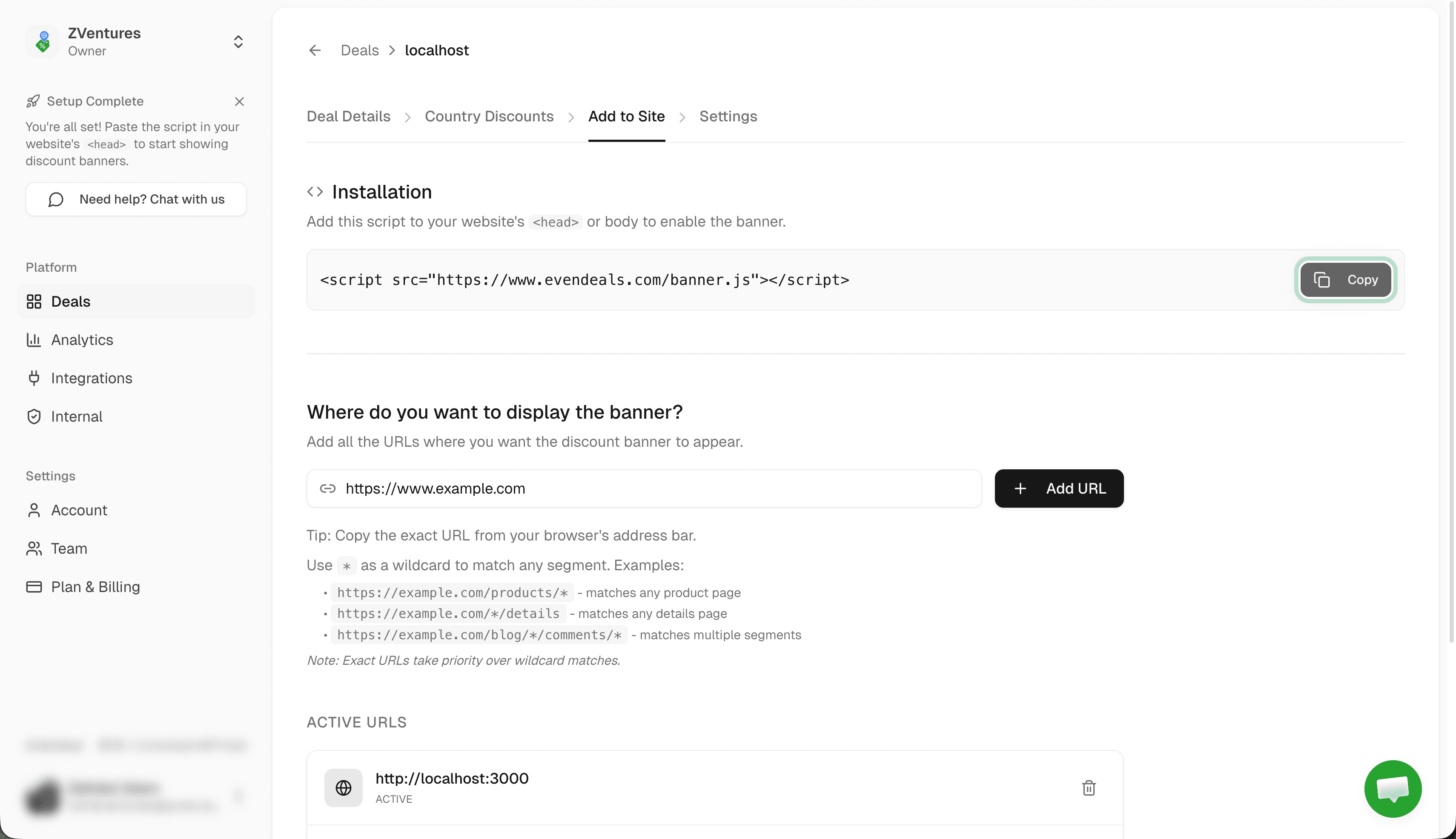 Add script to your site