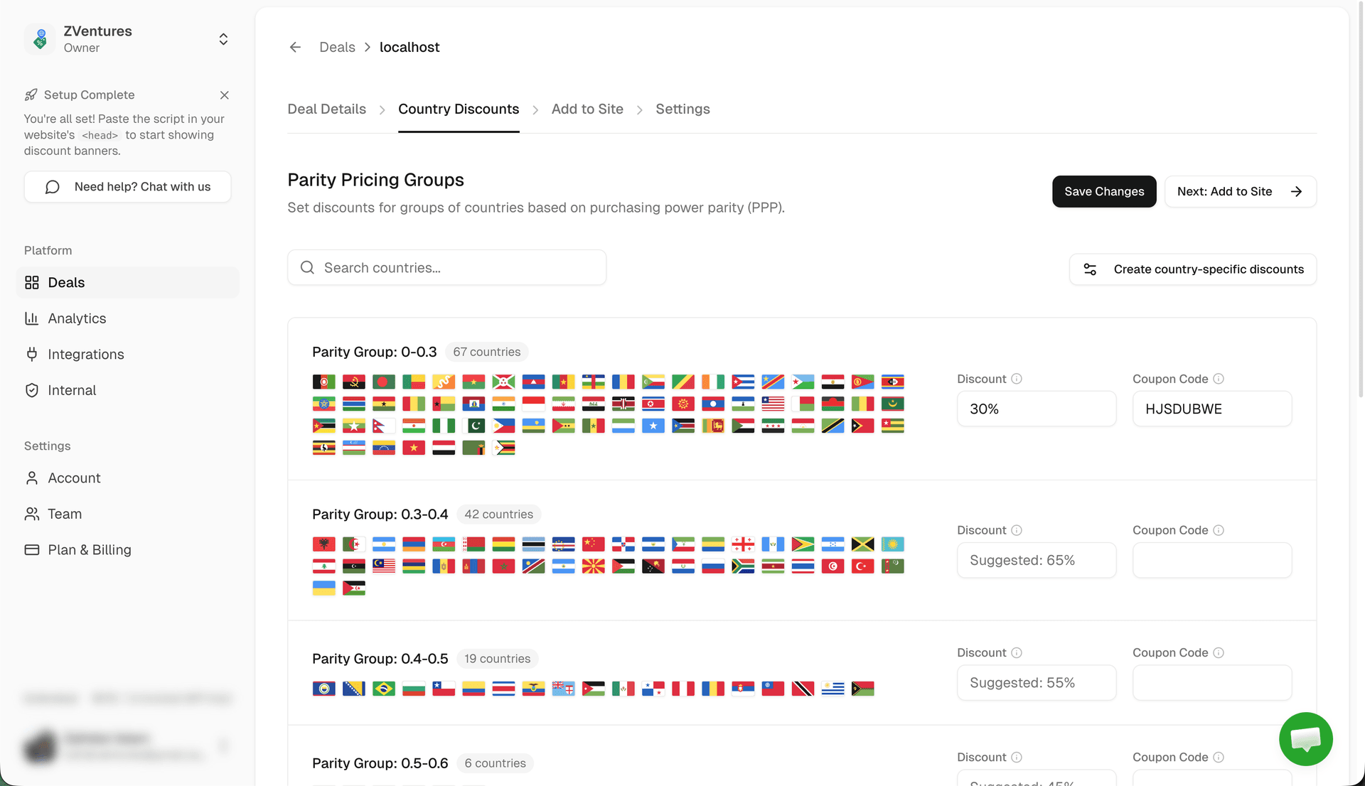 Country discount configuration