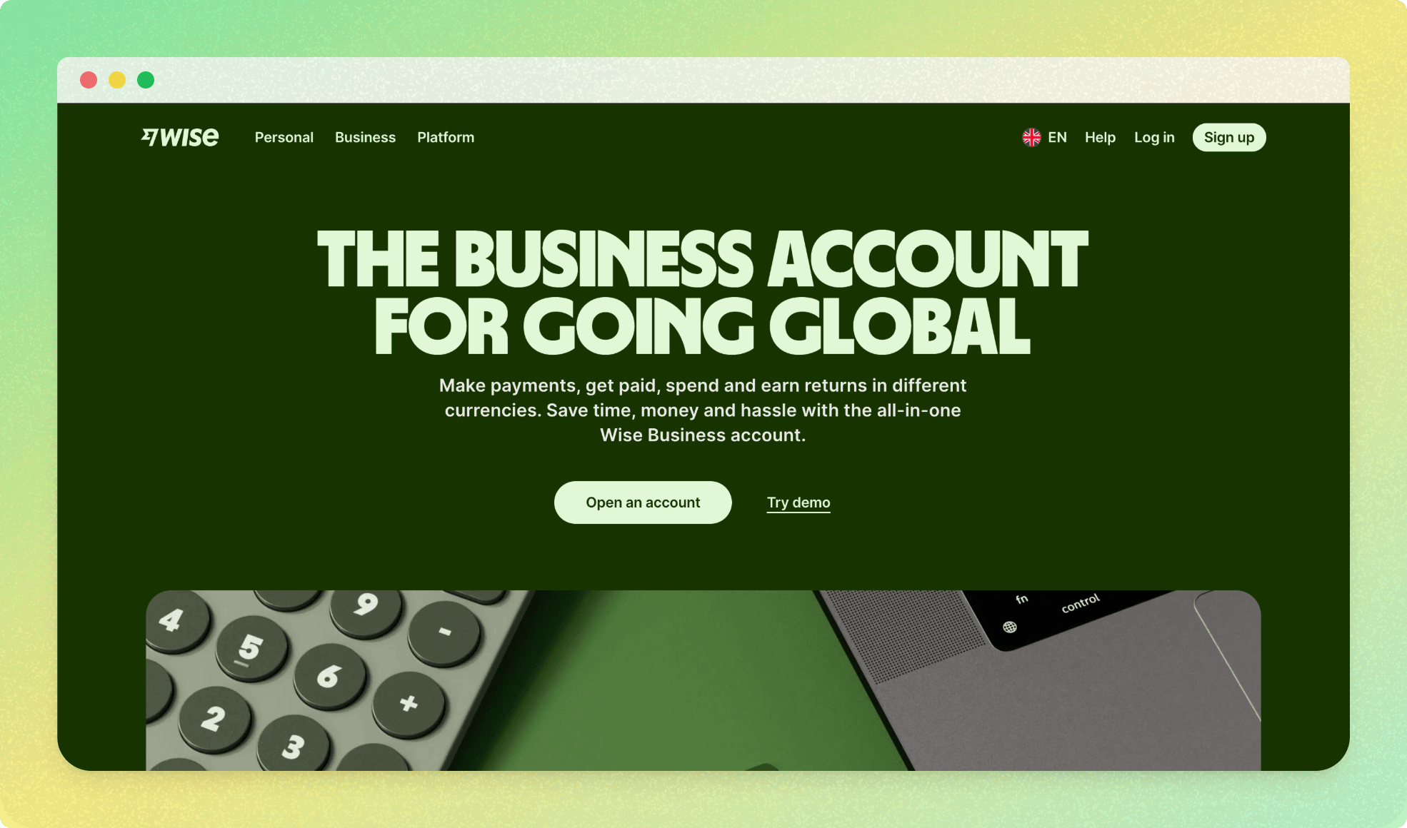 Wise Business dashboard interface